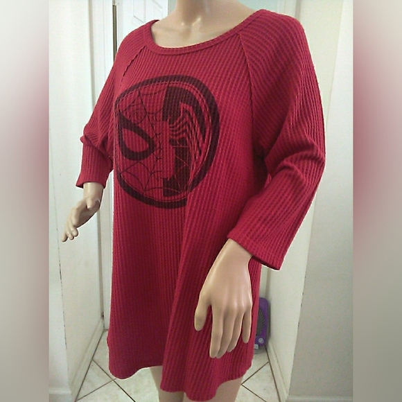 MARVEL Red Spider-Man Graphic WAFFLE Tunic Dress SUPER SOFT SZ. 1 ? PTP 21-26 - Picture 4 of 6